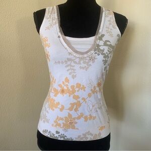 JH Collectibles White and Tan Floral Tank Top